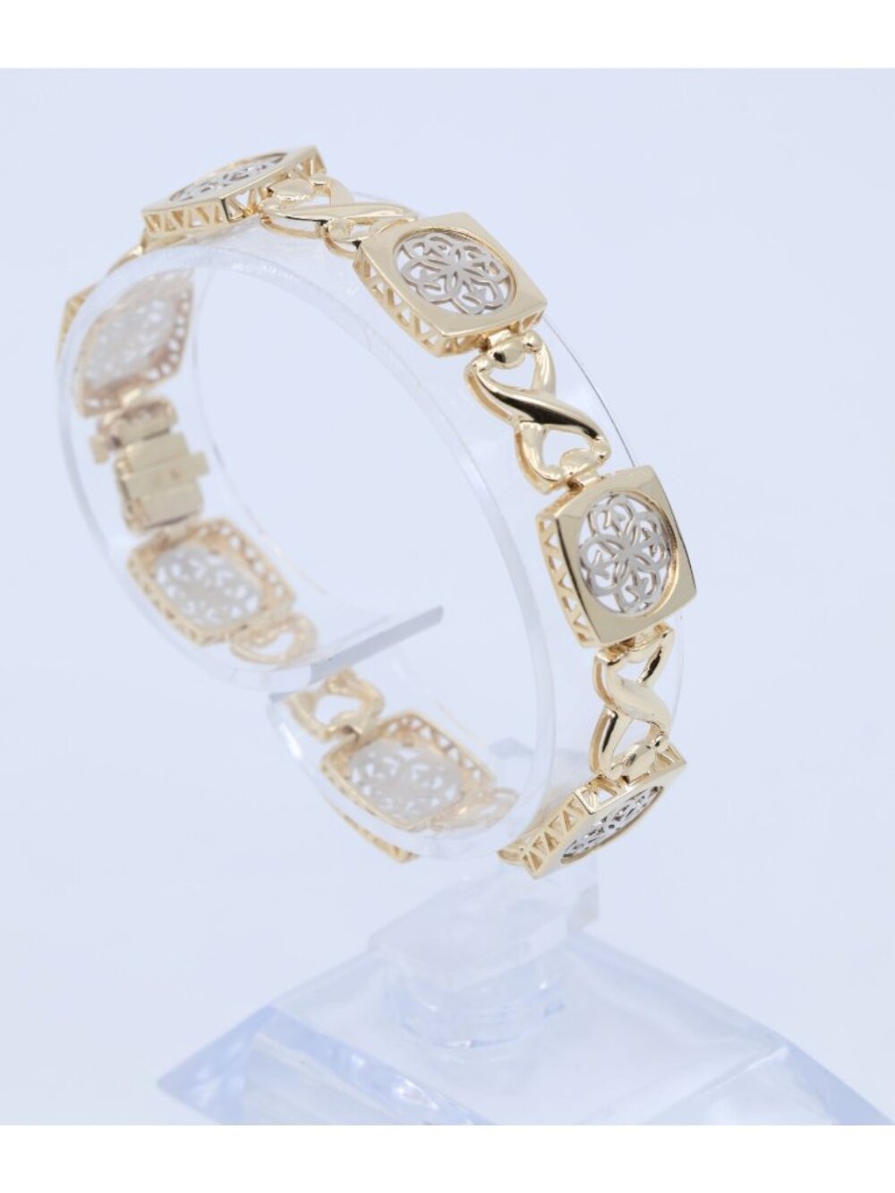 Unique 14K Two Tone Multi Color Gold Designer Infinity Link Bracelet - 7" Length